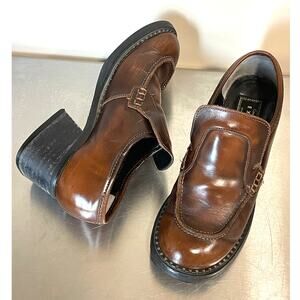 Y2k Express Chunky Brown Leather Newbury Loafers Women's Sz 7.5